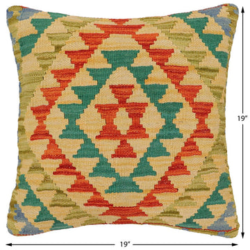 handmade Traditional Pillow Rust Blue Hand-Woven SQUARE 100% WOOL  Hand woven turkish pillow  2 x 2
